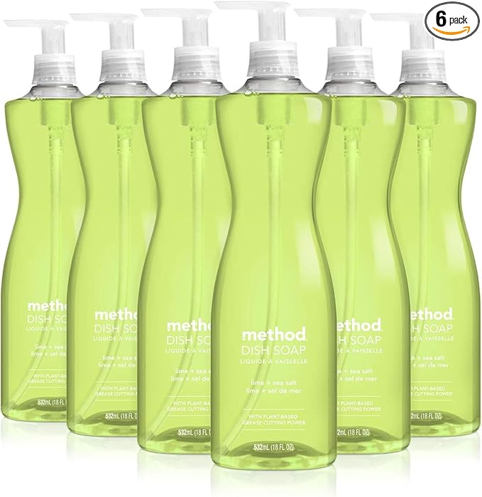 Method Gel Dish Soap, Lime + Sea Salt, Tough on Grease, 18 Fl Oz (Pack of 6)