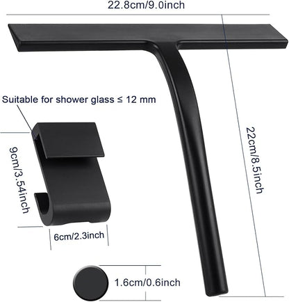All -Purpose Silicone Shower Squeegee for Shower Glass Door with Hook, Bathroom Accessories for Window Mirror Tile Car Shower Walls,Household Shower Cleaner Tool (Black, 9 inch(1 Hook)