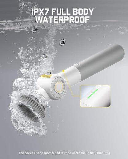 Fanttik Flip G9 Pro Electric Scrubber, VoltiPulse Motor, Dual-Speed Cleaner with 6 Brush Heads, Adjustable Angle & Extendable Handle, IPX7 Waterproof, Type-C Charge for Bathroom, Tile, Grout - White
