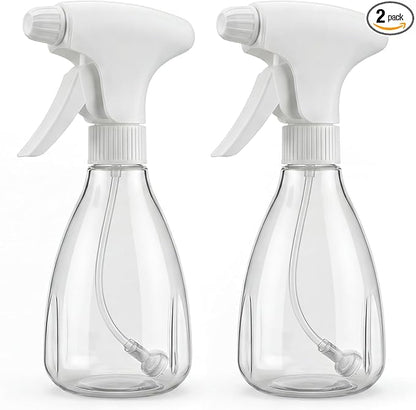 Veco 12 oz Continuous Spray Bottle, 2 Pack – PET Plastic Refillable Spray Bottles with Fine Mist Trigger, Built-in Filter Straw for Cleaning, Plants & Hair