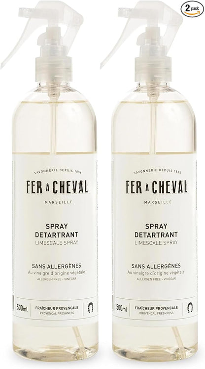 Fer à Cheval Limescale Spray 500 ml/16.9 fl oz (2 Pack) – Plant-Origin Multi-Surface Cleaner for Hard Water Marks and Soap Residue, Made in France