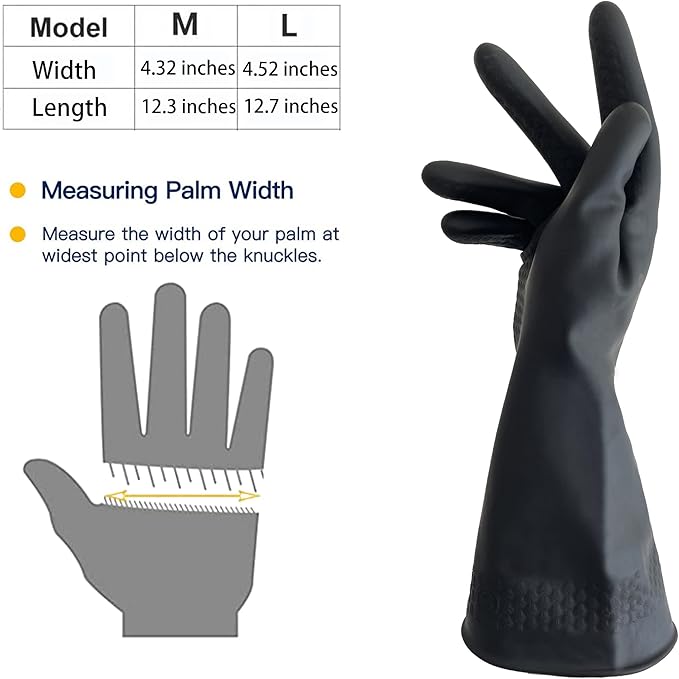 Black Cleaning Rubber gloves, M-L Kitchen Household Dishwashing Latex Gloves, Heavy Duty Chemical Glove