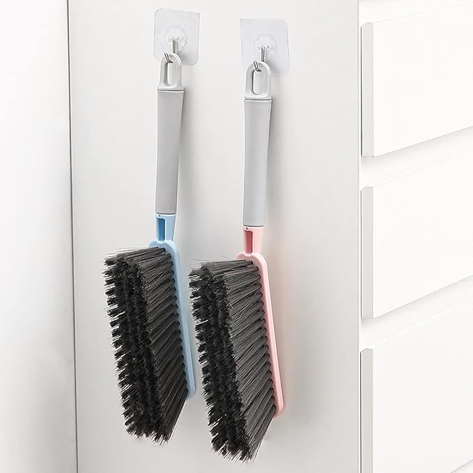 1PCS Hand Broom Cleaning Brush Soft Bristle Hand Brush with Long Handle Multi-Functional Dusting Brush for Bed, Car, Sofa, Furniture, Clothes, and Carpet (Pink,15.7 Inch)