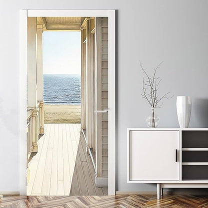 3D Door Stickers Murals Peel and Stick Wallpaper -Seascape- PVC Self-Adhesive Door Decals Removable Waterproof Poster for Bedroom Living Room Home Door Wall Decoration 33.9x78.7 inch
