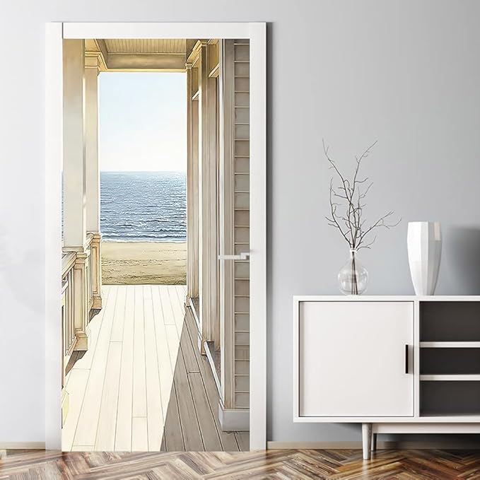 3D Door Stickers Murals Peel and Stick Wallpaper -Seascape- PVC Self-Adhesive Door Decals Removable Waterproof Poster for Bedroom Living Room Home Door Wall Decoration 39.3x82.7 inch