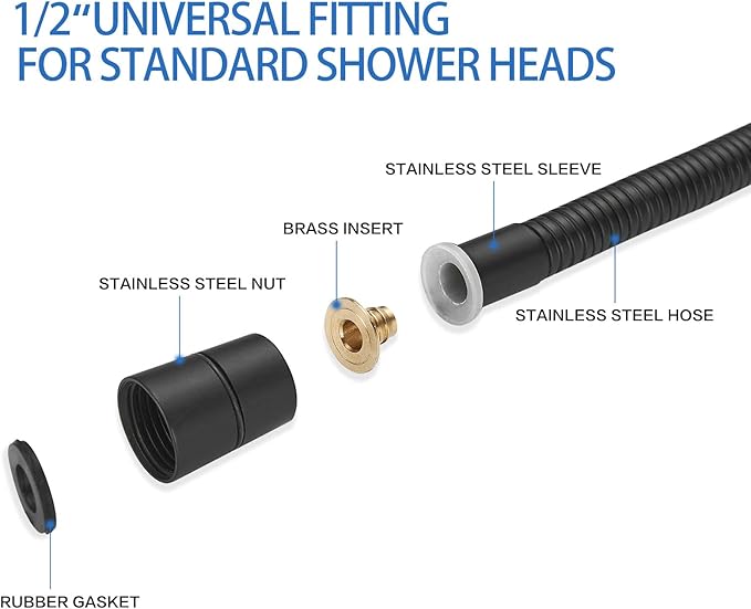 RUMOSE 59 inches Shower Hose Water Plating Shower Head Extension Hose Replacement Extra Long Stainless Steel Shower Tube Attachment Flexible Handheld Shower Sprayer Hose, Matte Black