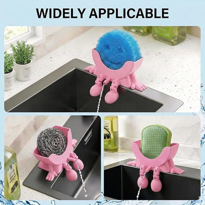 Creative Hanging Sponge Holder with Drainage/Traceless Glue, 3D Printing Countertop Funny Sponge Holders for Kitchen Sink, Keeps Your Sponge Dry & Smiling, for Scrub Daddy Holder (1, Pink)