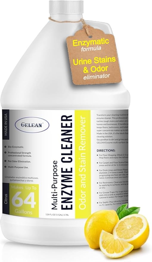 Multi-Purpose Probiotic Enzyme Cleaner, (128 oz, Citrus) - Pet Stain and Odor Remover - Concentrated - Professional & Home Strength Drains, Floors, Bathrooms, Toilets Trash Can, Made in USA