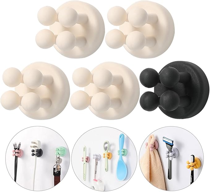 iBetterLife 4Pcs Self-adhesive Hooks Holders - Mounted to Wall Mirror for Clipping & Hanging Toothbrush Razor Towel Key Plug Cable, Utility Holder for Kitchen Bathroom Home Office Dorm Room Essentials