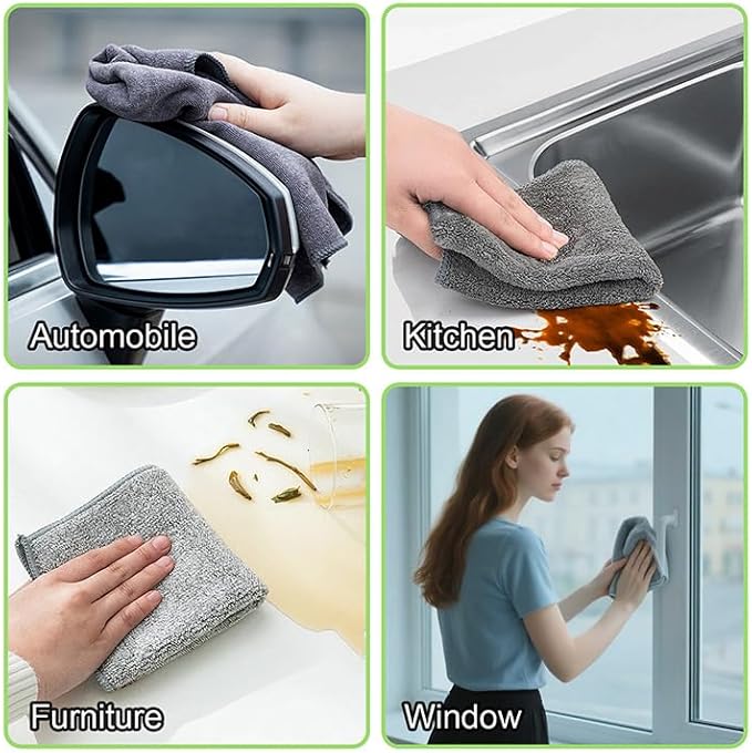 Microfiber Cleaning Cloth, 3 Pcs Grey 11.4 inch x 11.4 inch, Cleaning Rags，Microfiber Cloth, Multi-Functional Cleaning Towels, for Car Detailing, Home, Kitchen (Gray)