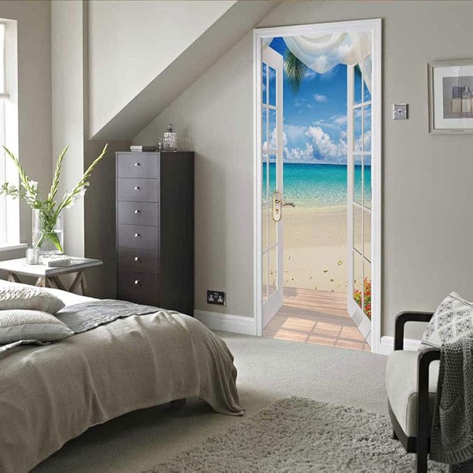 3D Door Stickers Murals - Landscape Wallpaper Self-Adhesive Removable PVC Waterproof Matt Finish 37.4" x 78.7"