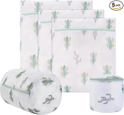 Mesh Laundry Bag, Durable Laundry Bags with Premium Zipper, 5-Piece Washing Machine Wash Bags for Delicates Blouse, Hosiery, Baby Clothes, Travel Organization Bag (Cactus)