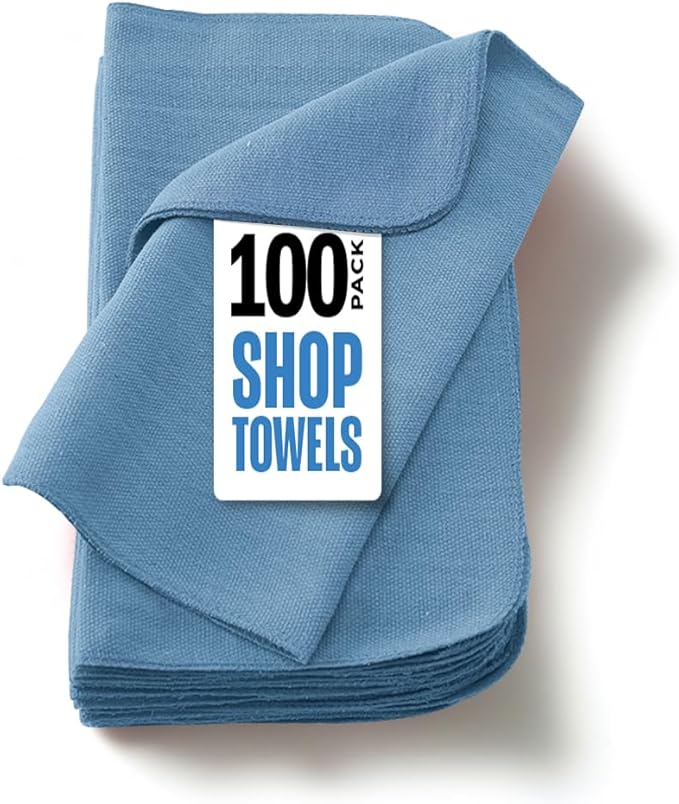 Utopia Towels Cotton Shop Towels 12x14 Inch, 100 Pack Soft, Absorbent Reusable Cotton Rags, Durable and Multipurpose Cleaning Shop Towel for Auto, Garage, Bar, & Home Cleaning (Blue)