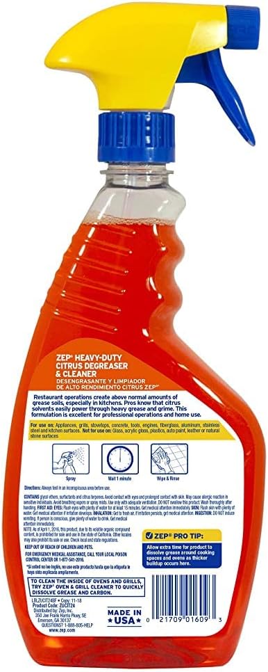 Zep Heavy-Duty Citrus Degreaser and Cleaner - 24 Ounce (Case of 1) ZUCIT24 - Removes Oil, Grease, Adhesive and Kitchen Soil