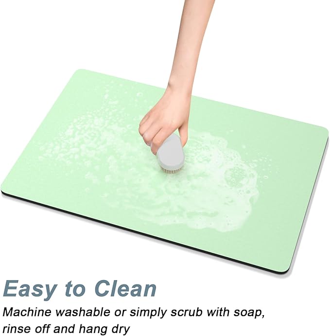 Rnivvi Coffee Mat, 12" x 19" Coffee Bar Mats for Espresso Machine Station Accessories and Organizer, Hide Stain Rubber Backed Absorbent Dish Drying Pad for Kitchen Counter, Cute Bar Decor Pad, Green