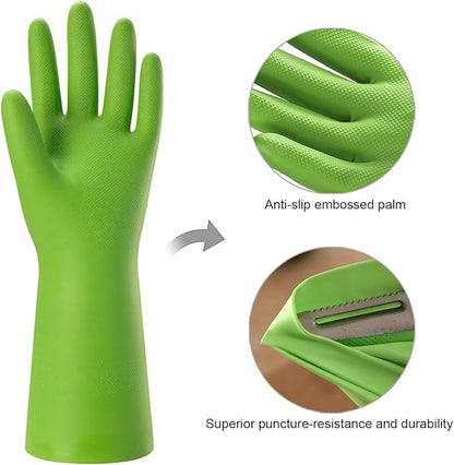 Bamllum Rubber Cleaning Gloves for Kitchen - 4 Pairs Reusable Dishwashing Gloves for Household, Flexible Long-lasting & Waterproof (Small, Blue+Green+Red+Orange)
