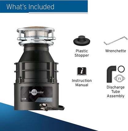 InSinkErator Badger 5 Garbage Disposal with Power Cord, Standard Series 1/2 HP Continuous Feed Food Waste Disposer, Badger 5 W/C, No Size, Black/Gray