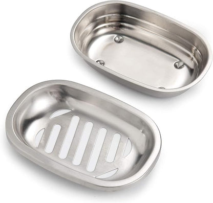 IMEEA Silver Soap Dish SUS304 Stainless Steel Brushed Soap Dish with Drain Bathroom Soap Holder