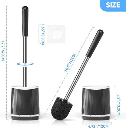 TRENTI Toilet Brush, Toilet Brush and Holder Set, Bristles Toilet Bowl Brush Head with Ventilated Holder, Wall Mounted Compact Toilet Brush Set for Bathroom Deep Cleaning (1, Black)