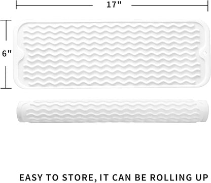 MicoYang Silicone Dish Drying Mat for Multiple Usage,Easy clean,Eco-friendly,Heat-resistant Silicone Mat for Kitchen Counter,Sink,Bar,Bottle,or Cup White M 17 inches x 6 inches