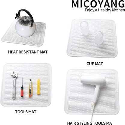 MicoYang Silicone Dish Drying Mat for Multiple Usage,Easy clean,Eco-friendly,Heat-resistant Silicone Mat for Kitchen Counter or Sink,Refrigerator or Drawer Liner White 2XL 24 inches x 18 inches