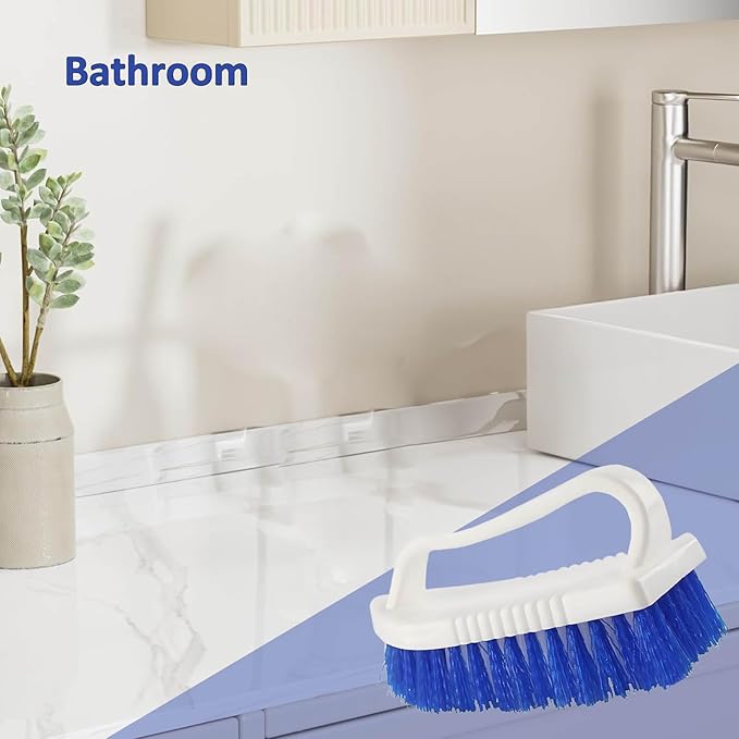 Scrubbing Brush, Scrub Brush with Stiff Bristles Thickened Handle White Utility Cleaning Hand Brush for Cleaning Bathroom Shower Toilet Bathtub Tile Floor Carpet
