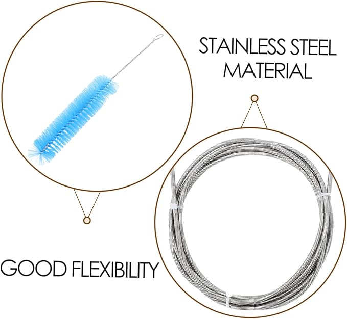 2pcs Stainless Steel Tube Cleaning Brush Set Flexible Hose Cleaner for Refrigerators and Washing Machines for Air Pump and Dryer Vent Maintenance