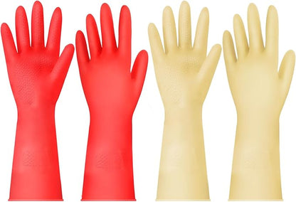 Rubber Cleaning Gloves for Dishwashing - 6 Pairs Kitchen Gloves for Washing Dishes, Reusable Household Gloves for Bathroom, Gardening (Medium, Red & Yellow, 3 Pairs of Each Color)