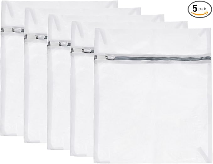 uxcell Mesh Laundry Bags, 5Pcs 11.8"x15.7" Mesh Wash Bag Fine Net Travel Storage Organize Bag with Zipper for Delicate Clothing Laundry Stocking, Gray