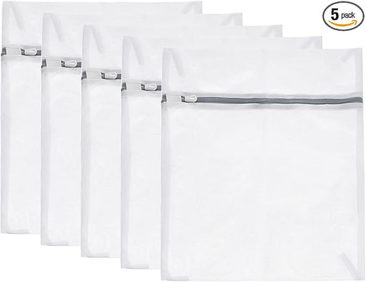 uxcell Mesh Laundry Bags, 5Pcs 11.8"x15.7" Mesh Wash Bag Fine Net Travel Storage Organize Bag with Zipper for Delicate Clothing Laundry Stocking, Gray