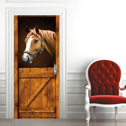3D Peel and Stick Murals - Horse Wallpaper Self-Adhesive Decals Removable PVC Waterproof Door Poster for Bedroom Living Room 37.4" x 84.6"