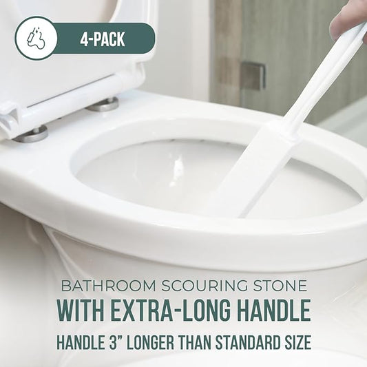 Powerstone Pumice Stone Toilet Bowl Cleaner with Extra Long Handle - 4 Pack | 3'' Longer Handle | Remove Hard Water Stains, Rings & Limescale from Toilets, Bathtubs, Sinks, Pools, BBQ