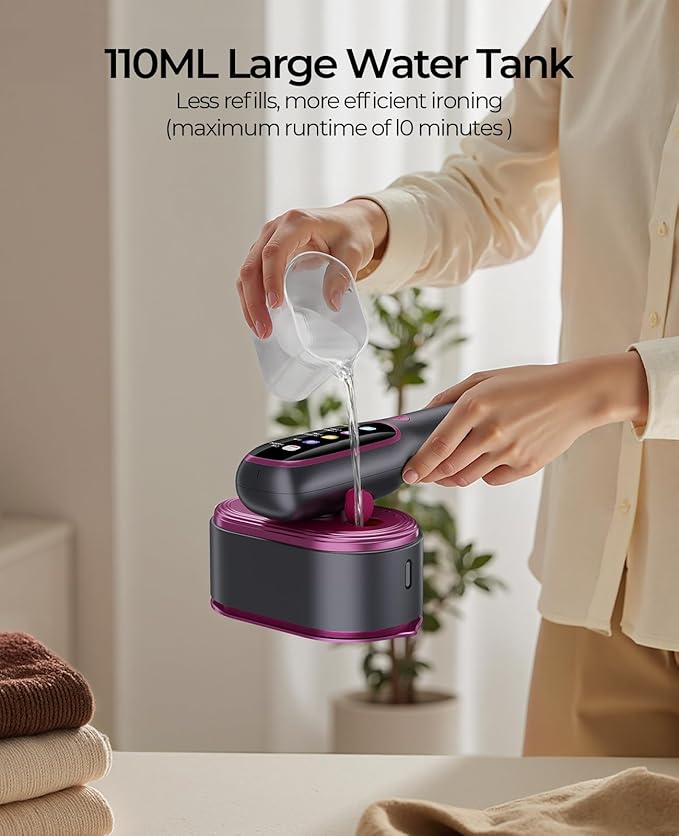 Travel Steamer for Clothes Adequate Portable: 2-in-1 Mini Handheld Garment Steamer Iron - 15s Heat Up & 5 Adjustable Steam - Large Ceramic Panel - 110-120V