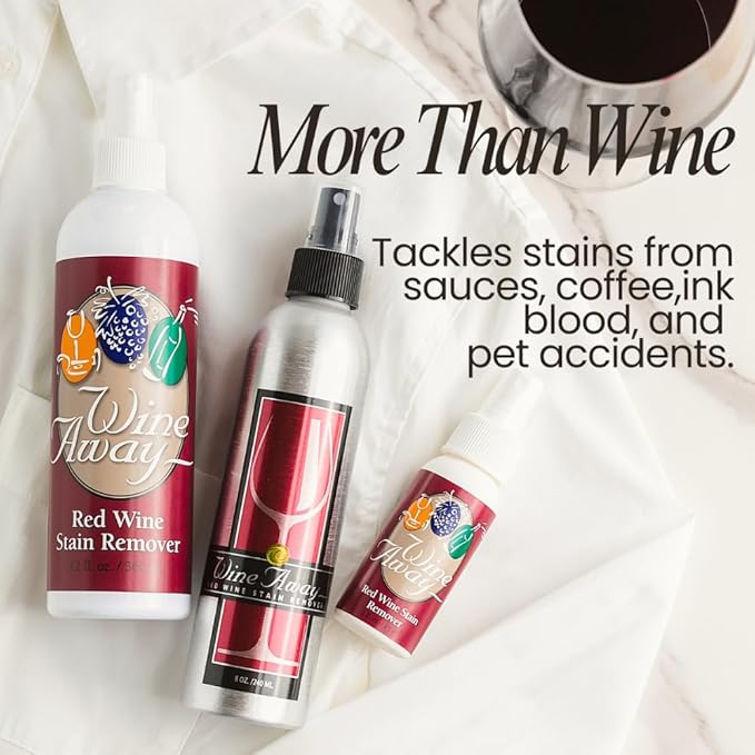 Wine Away Red Wine Stain Remover Spray Bundle, Fabric, Upholstery & Carpet Cleaner Solution, Removes Wine Spots & Laundry Stains, Fast-Acting Spot Treatment, 12oz Home & 2oz Travel Size