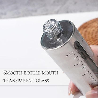 Oil Sprayer for Cooking Spritzer with Scale,Olive Oil Dispenser Bottle for Kitchen(3.3OZ),Hollowed-out Visible Margin Stainless Steel