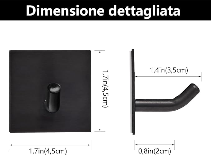 FOMANSH Heavy Duty Adhesive Hooks, Stick on Wall Adhesive Hangers, Strong Stainless Steel Holder, Self Adhesive Hooks for Kitchen Bathroom Home Door Towel Coat Key Robe 4 Packs Black