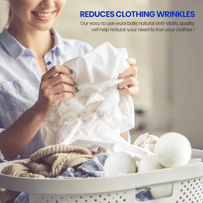 Unique Craft Wool Dryer Balls for Fewer Wrinkles - Reusable Dryer Wool Balls for Saves Drying Time, Chemical-Free Premium New Zealand Fabric Softener Balls | White (Pack of 6)