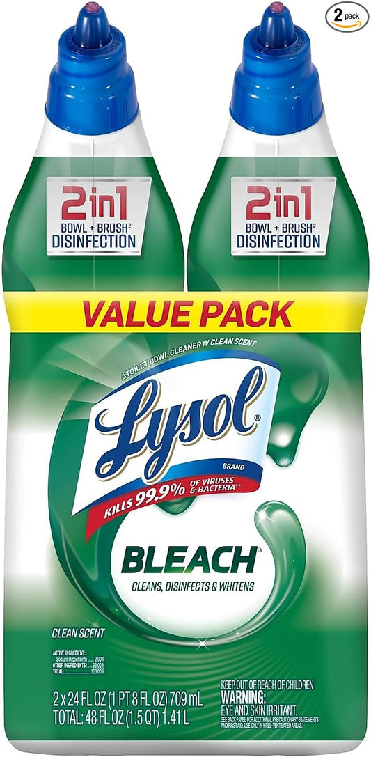 Lysol Complete Clean Toilet Bowl Cleaner with Bleach Value Pack, 2 Count