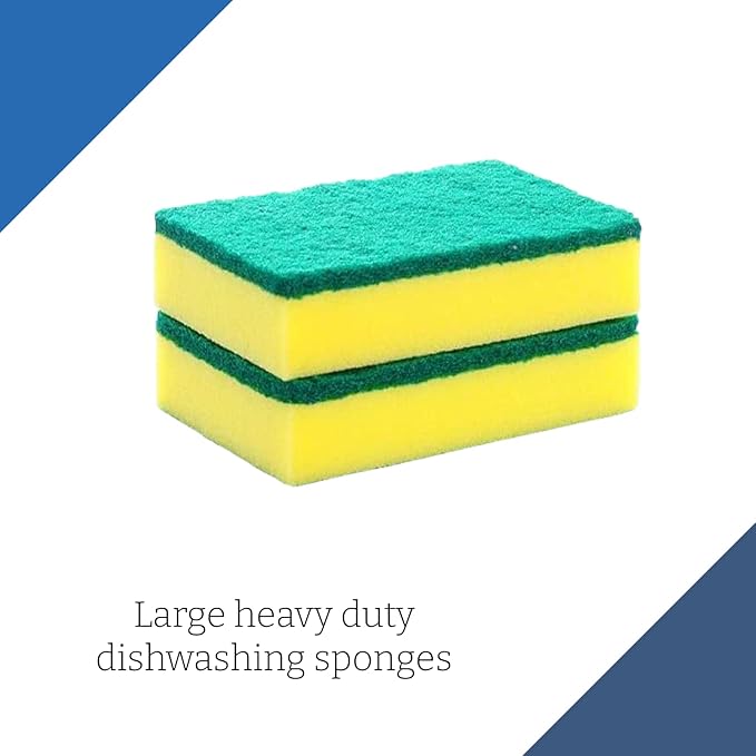 Large Heavy Duty Scrub Sponge - Dual Sided Dish Washing & Cleaning Scourer - Absorbent, Non-Scratch, Reusable - Pack of 6