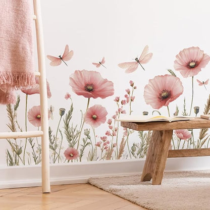 3D Wall Stickers Pink Floral Wall Art Decal Decor for Bedroom Living Room Offices Home Decoration