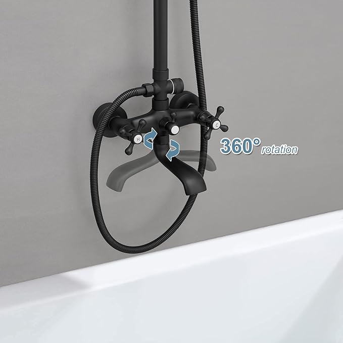 BWE Shower Fixture Matte Black Triple Function with Adjustable Hand Sprayer and Tub Spout High Pressure Rainfall Shower Head Fixture Wall Mount Complete Set