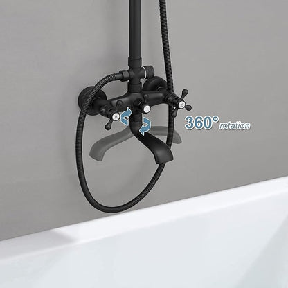 BWE Shower Fixture Matte Black Triple Function with Adjustable Hand Sprayer and Tub Spout High Pressure Rainfall Shower Head Fixture Wall Mount Complete Set