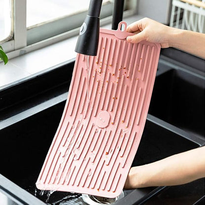 Dish Drying Mat,Large Silicone Drying Mat,Silicone Kitchen Countertop Drying Mat for Pots, Pans, Glassware, Silverware (Pink)