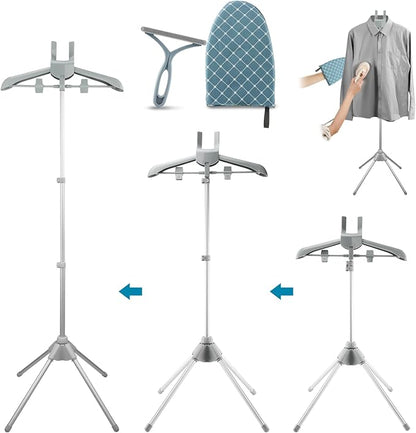 Clothes Steamer Stand Hanger Set, Height Adjustable Handheld Garment Steamer Rack with Ironing Gloves and Hair Remover ﻿for Easy Steaming and Storage, Birthday Gift for Mom Wife(Color:Grey)