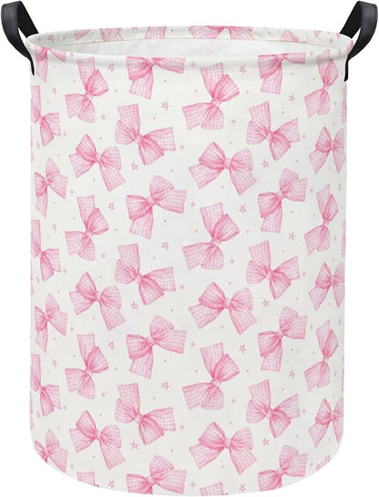 Baby Laundry Hamper kids laundry Basket Waterproof Storage Bin for Bedroom Toy Clothes Organizer Basket Woodland Animals Room Décor(Pink Bowknot)