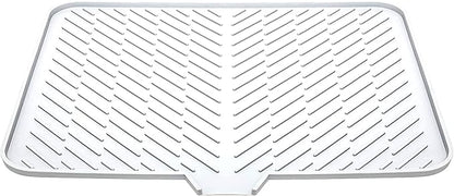 Luxet Silicone Dish Drying Mat with Built-in Drain Lip - Hygienic Drying Pad - Sturdy Compact Easy to Clean Tray Protects Surfaces Prevents Water Build Up - 23 X 17 (White)