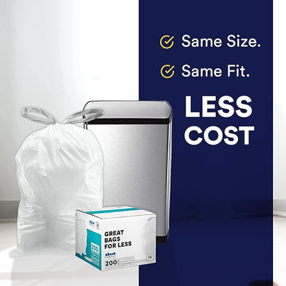Plasticplace Custom Fit Trash Bags Compatible with Simplehuman Code J 50 Count White Drawstring Garbage Liners 10-10.5 Gallon 21"x28" Tear-Resistant LLDPE Bags for Kitchen Bathroom & Office