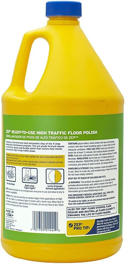Zep Commercial High-Traffic Floor Polish, 4-1 Gallon Bottles, Professional Grade Floor Finish For a Range Of Hard Floor Surfaces (ZUHTFF128)