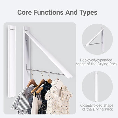 Clothes Drying Rack Folding Indoor,Laundry Room Organization,Wall Mounted Drying Racks for Laundry,Laundry Drying Rack Collapsible,Laundry Drying Rack,Retractable Clothesline (Pearl White)