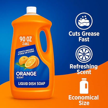 Ultra Triple Action Dishwashing Liquid, Orange Scent, 90 Fl Oz – Powerful Grease-Fighting Formula, Long-Lasting Clean, Fresh Citrus Aroma